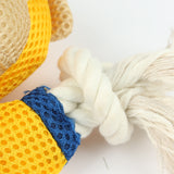 Interactive Dog Rope Toy with Mesh Body, Yellow and Blue, Durable Thermoplastic with 4 Knotted Ropes