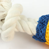 Interactive Dog Rope Toy with Mesh Body, Yellow and Blue, Durable Thermoplastic with 4 Knotted Ropes