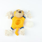 Interactive Dog Rope Toy with Mesh Body, Yellow and Blue, Durable Thermoplastic with 4 Knotted Ropes