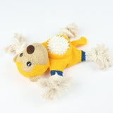 Interactive Dog Rope Toy with Mesh Body, Yellow and Blue, Durable Thermoplastic with 4 Knotted Ropes