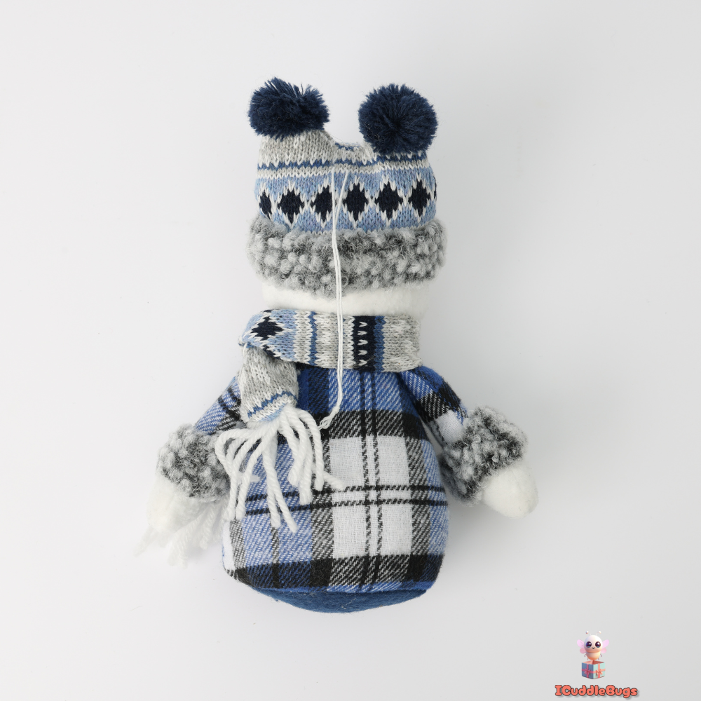 Christmas Snowman Doll, Fabric, 10 x 7 x 18 cm, Blue Plaid Design