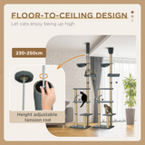 6-Tier Floor to Ceiling Cat Tree with Scratching Post, Bed, Hammock, Grey