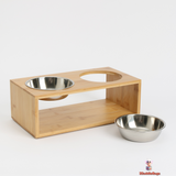 Double Stainless Steel Pet Bowl with Wooden Stand