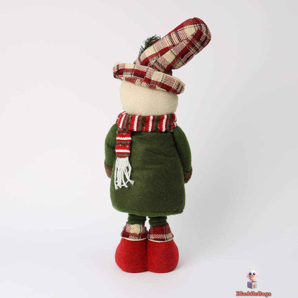 Telescopic Medium Christmas Snowman Doll, Fabric, Red and Green. (62 cm)