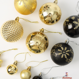 44-Piece Black and Gold Christmas Ball Ornament Set – Modern and Elegant Holiday Decorations