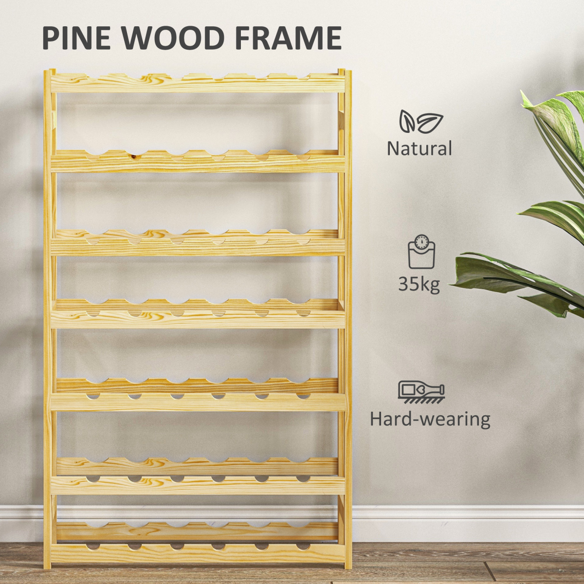 HOMCOM Free Standing Wooden Wine Rack 42 Bottles Holders, Natural