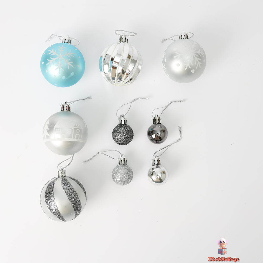Silver and Blue Christmas Ornament Set, 44-Piece, Plastic Balls