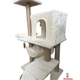 Multi-Level Cat Tree, 140cm Tall, Velvet Finish, with Hammock and Platforms, Cream White