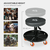 HOMCOM Pneumatic Adjustable Mechanic Stool with Tool Tray and Wheels
