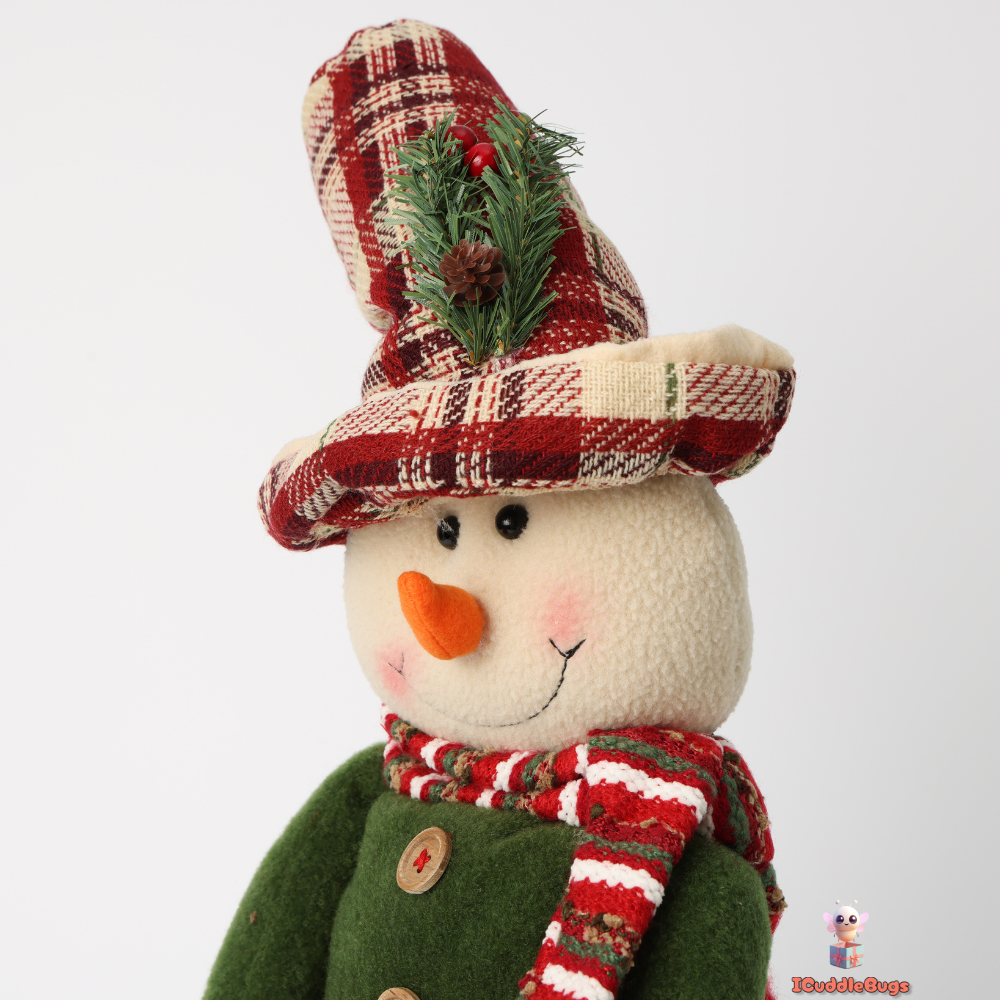 Telescopic Medium Christmas Snowman Doll, Fabric, Red and Green. (62 cm)