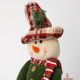 Telescopic Medium Christmas Snowman Doll, Fabric, Red and Green. (62 cm)