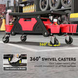 HOMCOM Rolling Mechanic Stool, 135kg Capacity Workshop Stool, Red
