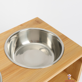 Double Stainless Steel Pet Bowl with Wooden Stand