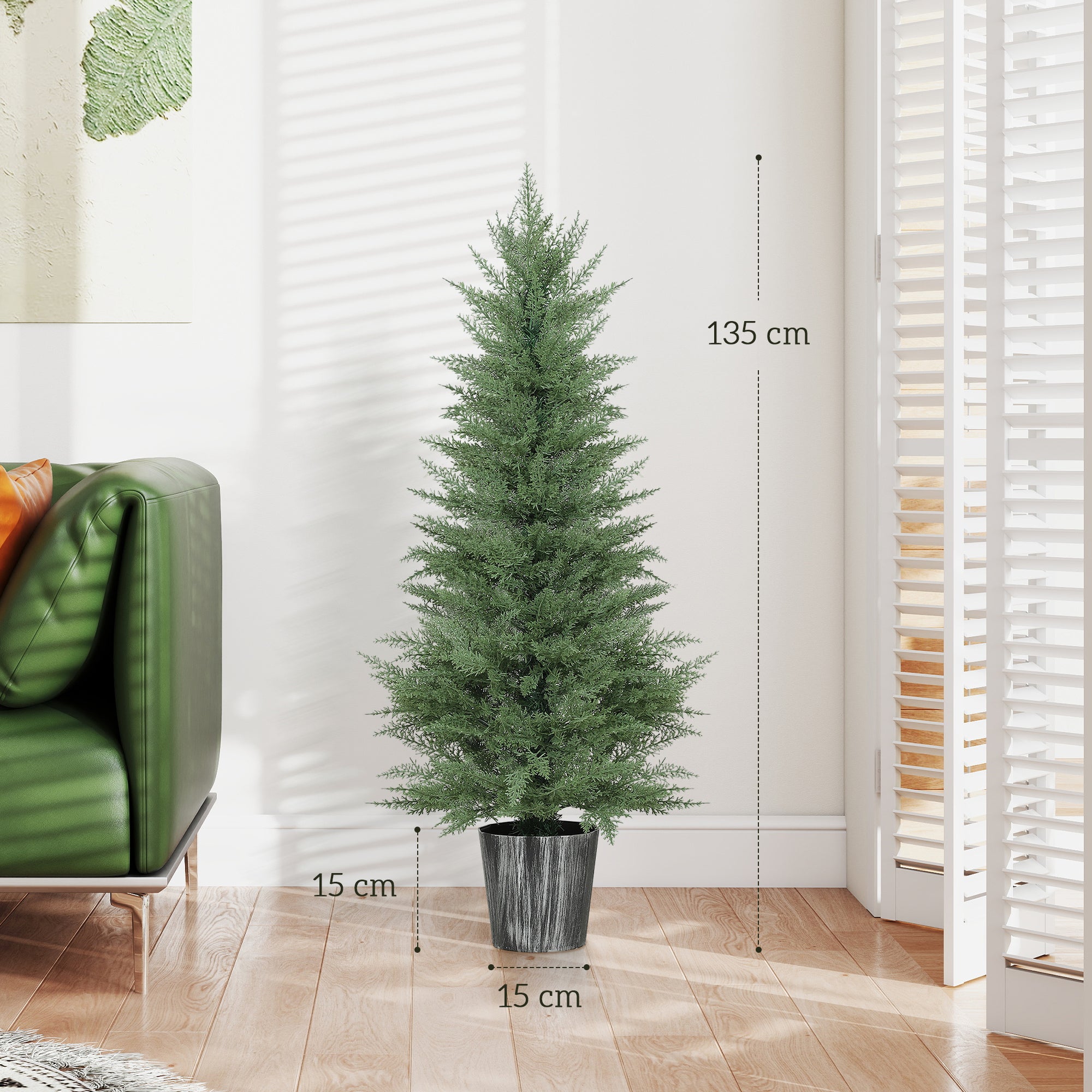 135cm Artificial Cypress Trees Set Of 2, UV Resistant Artificial Plants With Decorative Pot, Fake Plants For Indoor Outdoor Decor, Green