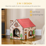 PawHut 2-in-1 Indoor Cat House with Cardboard Scratcher & Catnip