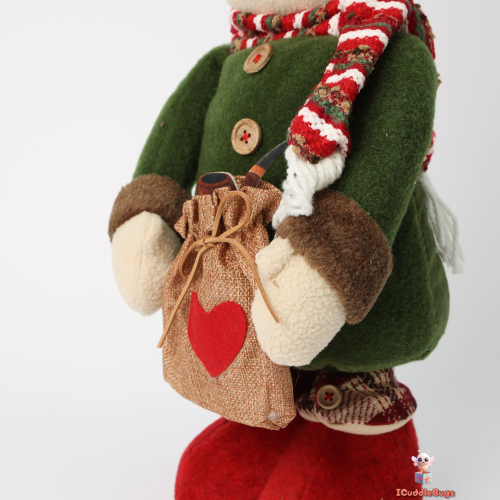 Telescopic Medium Christmas Snowman Doll, Fabric, Red and Green. (62 cm)