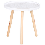 Pine Wood Floral Etched Side Table w/ Saucer Top White