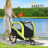 2 in 1 Dog Bike Trailer Pet Stroller for Large Dogs W/ Hitch - Green