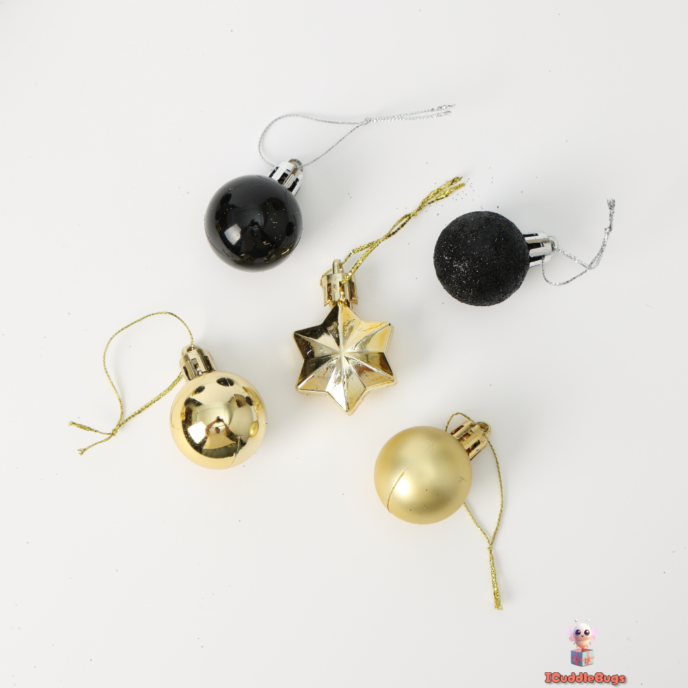 44-Piece Black and Gold Christmas Ball Ornament Set – Modern and Elegant Holiday Decorations
