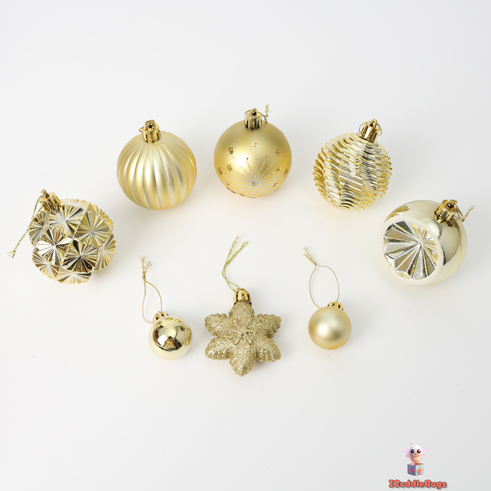 38-Piece Gold Snowflake Christmas Ball Ornament Set – Elegant Holiday Tree Decorations
