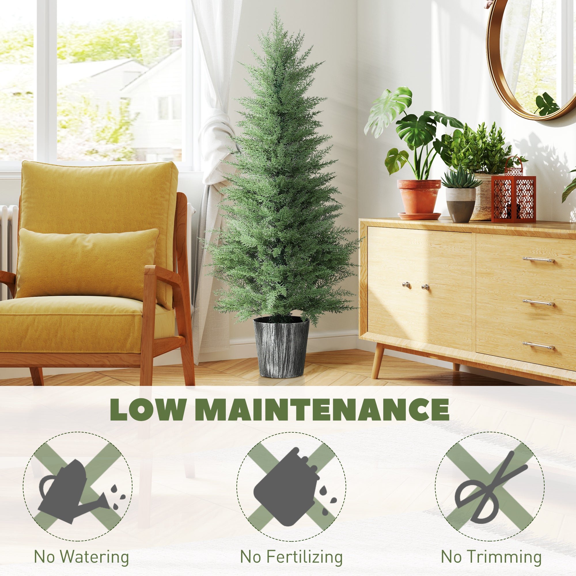 135cm Artificial Cypress Trees Set Of 2, UV Resistant Artificial Plants With Decorative Pot, Fake Plants For Indoor Outdoor Decor, Green