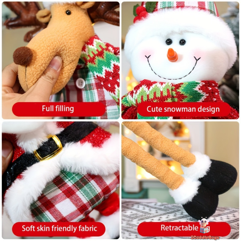 Christmas Decorative Trio Figurine Set, Santa Claus, Snowman, and Reindeer Dolls