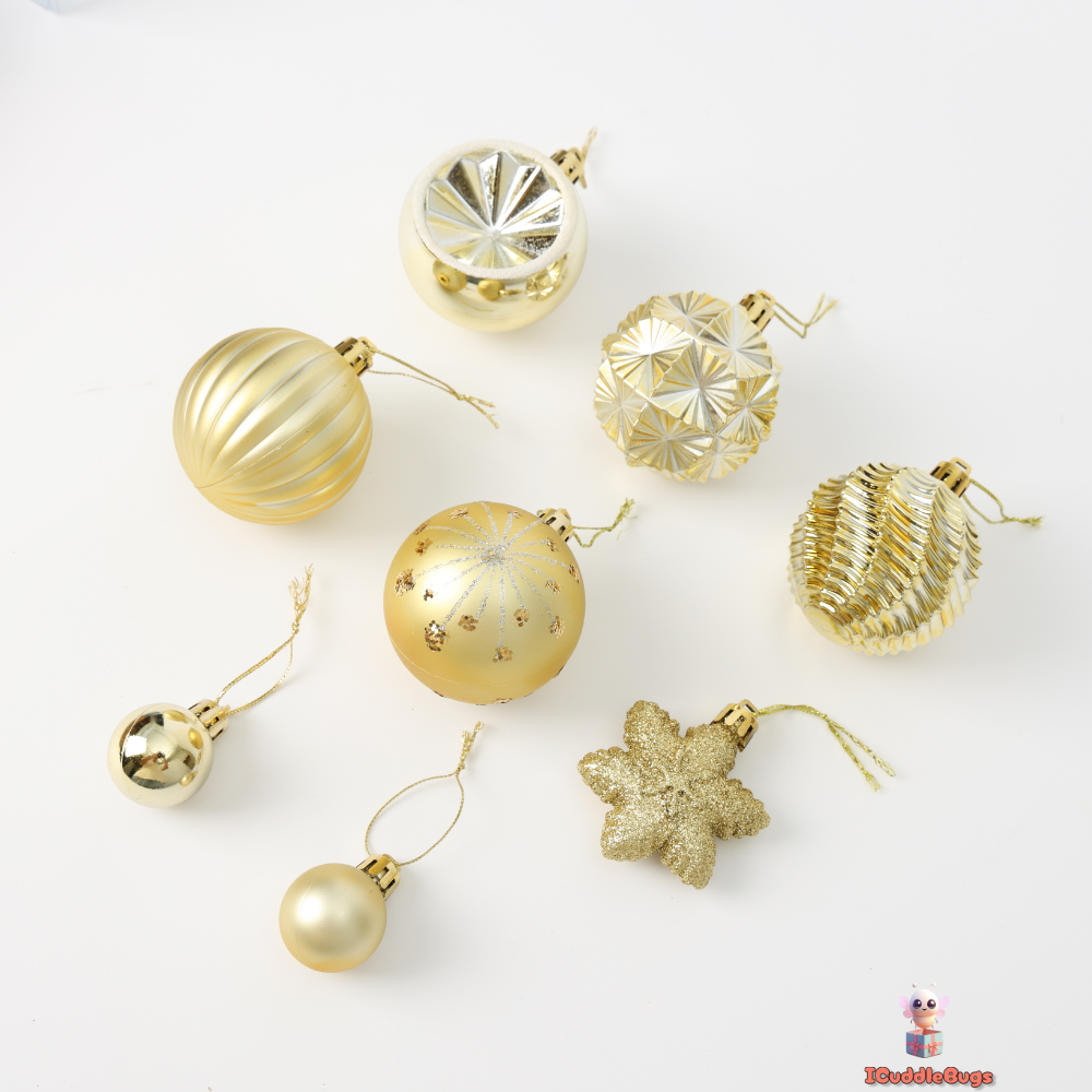 38-Piece Gold Snowflake Christmas Ball Ornament Set – Elegant Holiday Tree Decorations