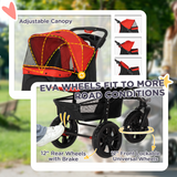 Folding 3 Wheel Pet Stroller Travel Adjustable Canopy Storage Brake Red Pawhut