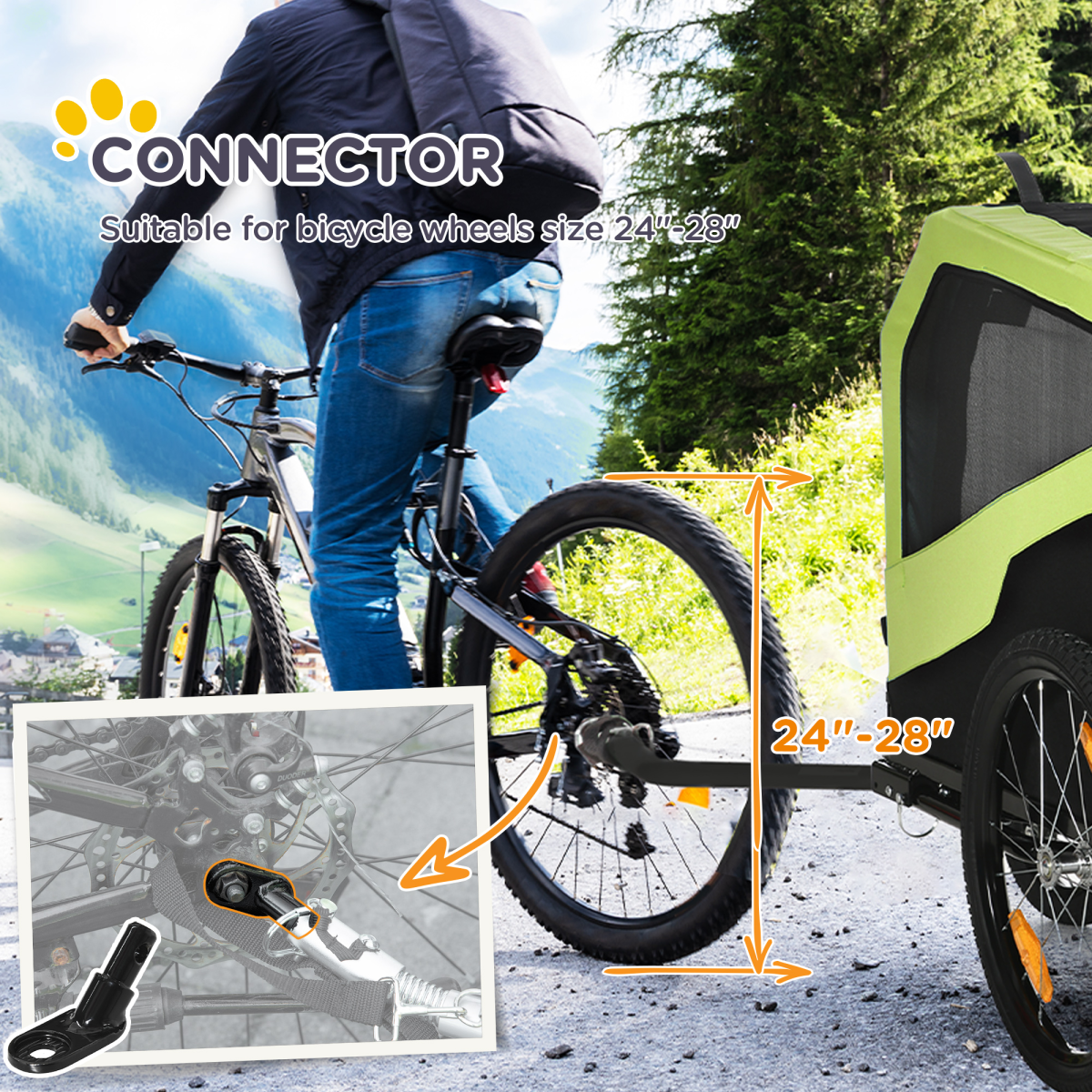 2 in 1 Dog Bike Trailer Pet Stroller for Large Dogs W/ Hitch - Green