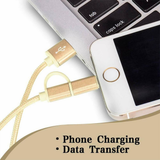 FX Powabud Nylon Braided USB Cable with 2 in 1 Dual Lightning Connector Cord[Gold]