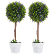 Set Of 2 Decorative Artificial Plants Ball Trees With Lavender Flowers In Pot Fake Plants For Home Indoor Outdoor Decor, 60cm, Green
