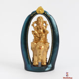 Golden Lord Ganesh Idol God Statue with Blue Detailing, 14 x 25cm, Polystyrene
