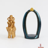 Golden Lord Ganesh Idol God Statue with Blue Detailing, 14 x 25cm, Polystyrene