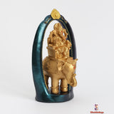 Golden Lord Ganesh Idol God Statue with Blue Detailing, 14 x 25cm, Polystyrene