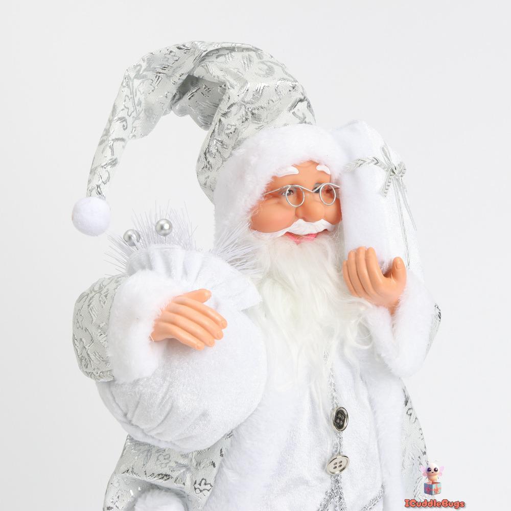 Festive Santa Claus Figurine, 45cm, White Striped Suit