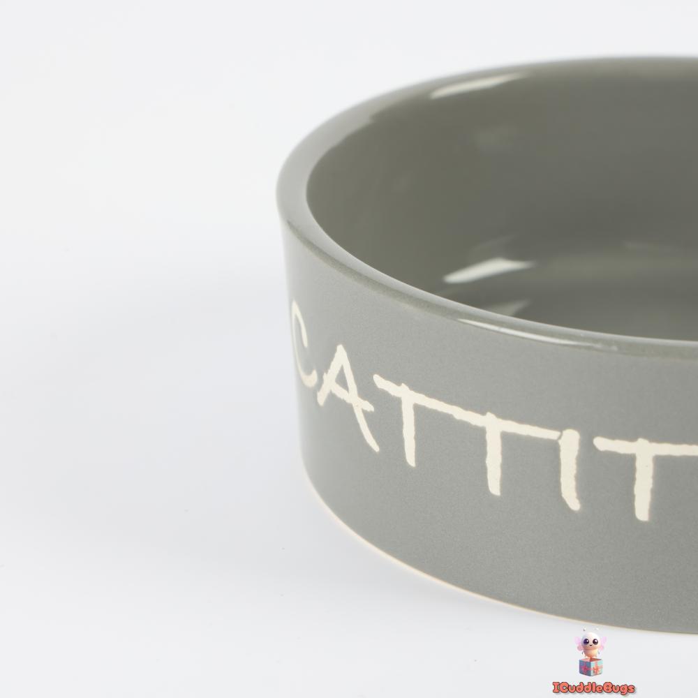 Ceramic Pet Bowl with 'Cattitude' Design, Grey, Small Size