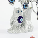 Silver Blue Evil Eye Protection Tree Owl Decoration, 20 cm