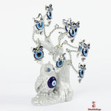 Silver Blue Evil Eye Protection Tree Owl Decoration, 20 cm