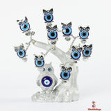 Silver Blue Evil Eye Protection Tree Owl Decoration, 20 cm