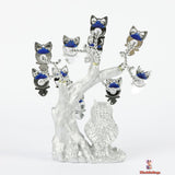 Silver Blue Evil Eye Protection Tree Owl Decoration, 20 cm