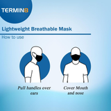 Termin8 Triple Layer Reusable Cotton Face Mask with Activated Charcoal Filter Pocket and Nose Pin, Machine Washable - Black