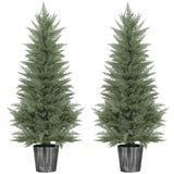 135cm Artificial Cypress Trees Set Of 2, UV Resistant Artificial Plants With Decorative Pot, Fake Plants For Indoor Outdoor Decor, Green