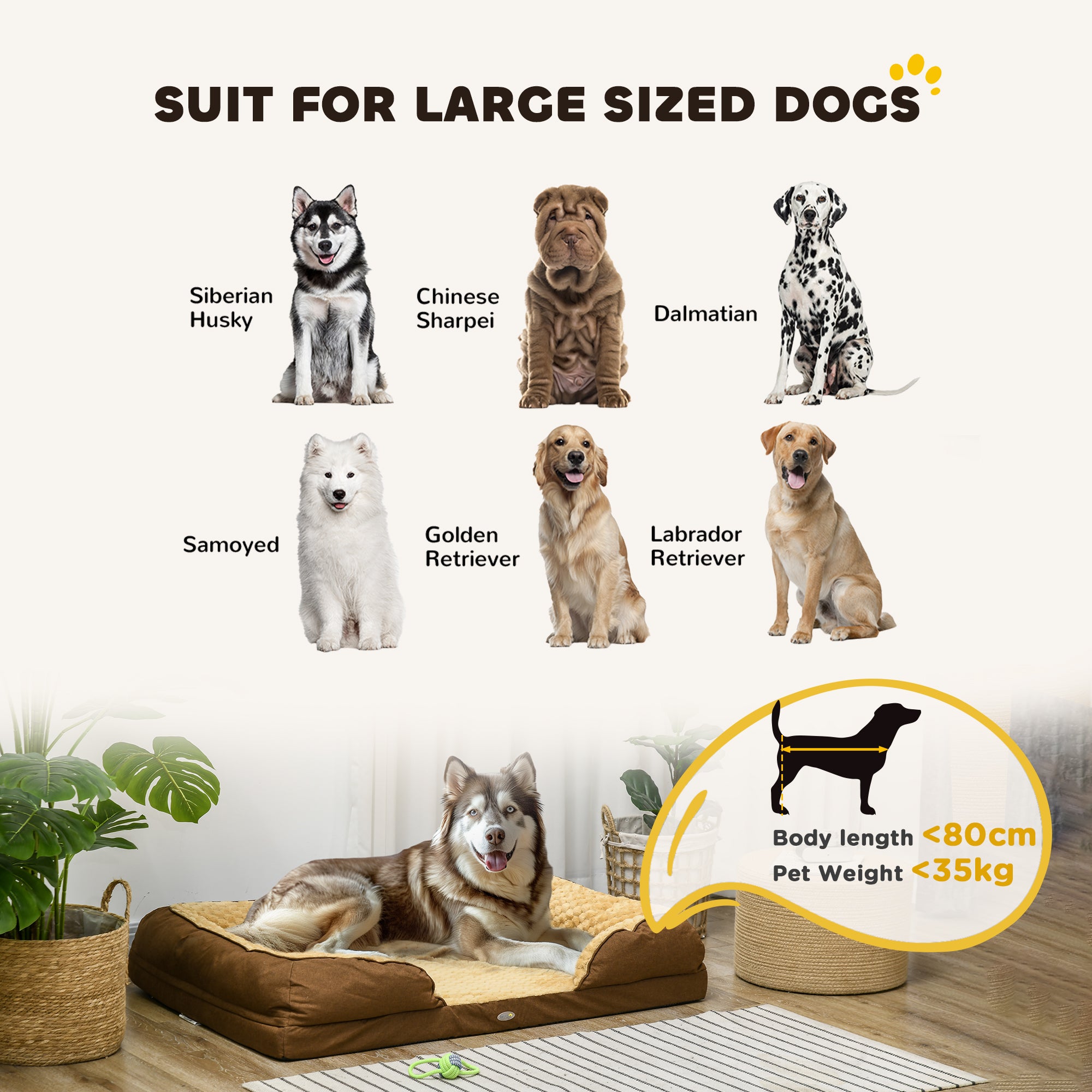 PawHut Calming Dog Bed Pet Mattress W/ Removable Cover, Anti-Slip Bottom, For Large Dogs, 120L X 80W X 22Hcm - Brown