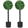 HOMCOM Set of 2 Potted Artificial Plants Boxwood Ball Trees Outdoor, 60cm