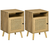 HOMCOM Nightstand, Rattan Bedside Table, Sofa Side Table w/ Cabinet, Shelf